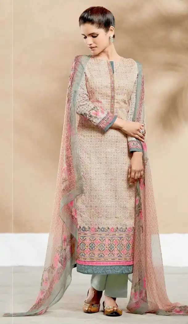 Pure Cotton Beige Color Embroidery Salwar Kameez | FH578385506