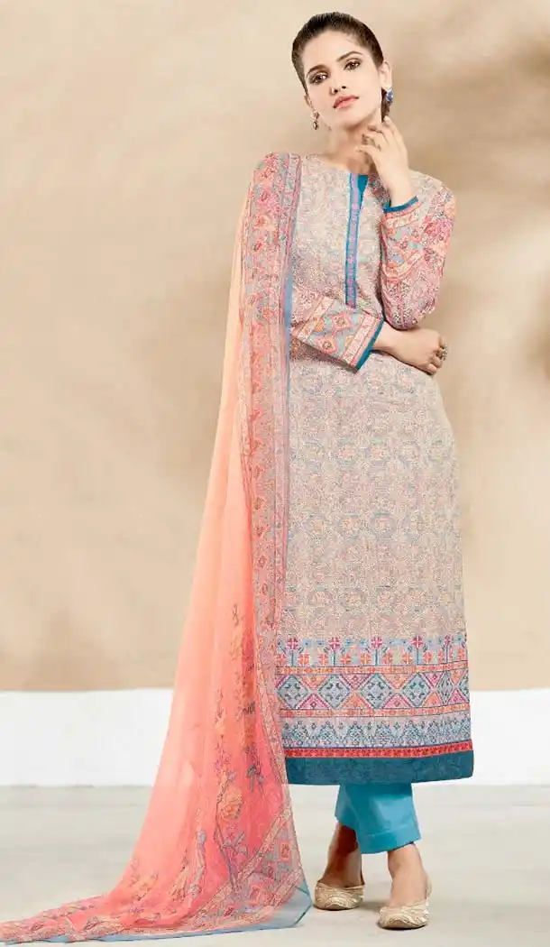 Pure Cotton Aqua Blue Color Embroidery Salwar Kameez | FH578385509
