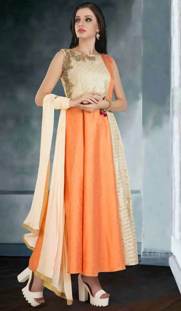 Orange Color Silk Anarkali Style Salwar Kameez | FH578985552