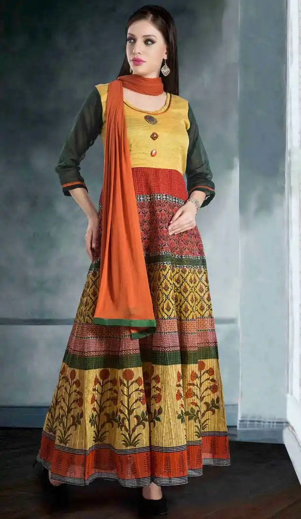 Yellow Color Chanderi Silk Anarkali Style Salwar Kameez | FH578985558