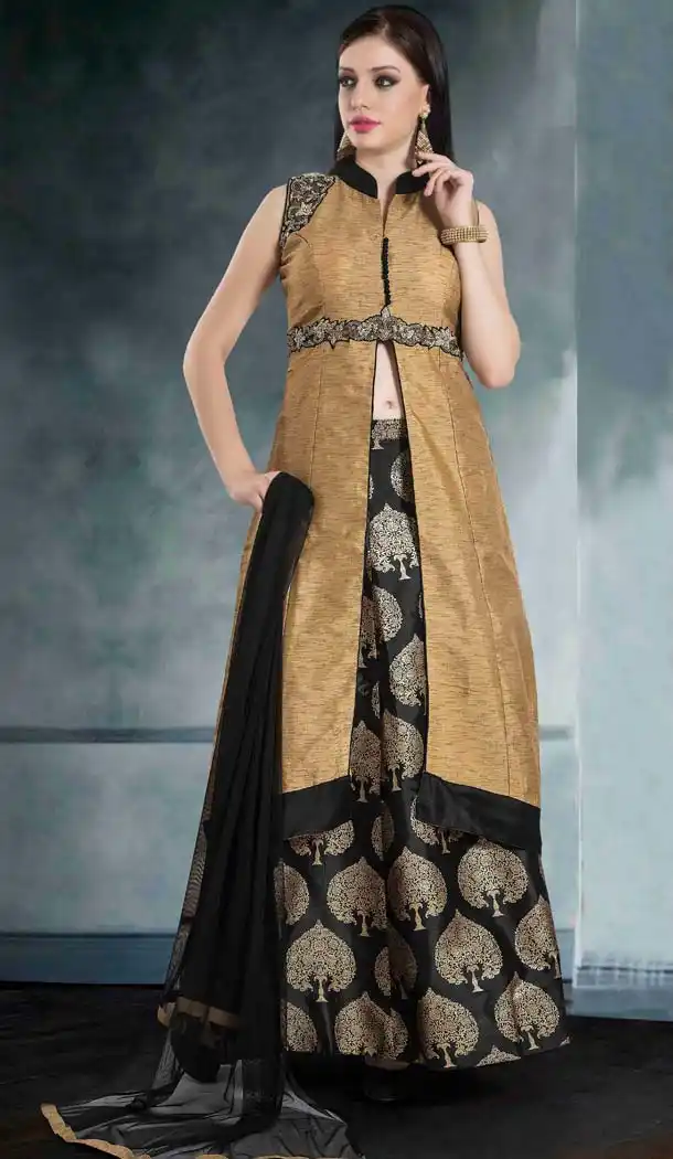 Tan Brown Color Raw Silk Achkan Style Salwar Kameez | FH578985559