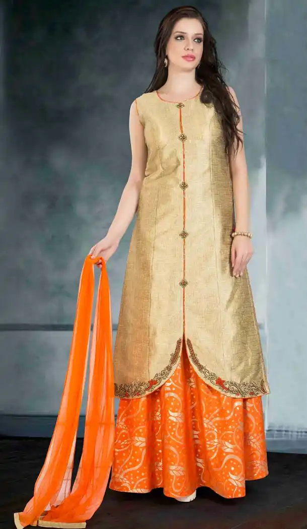 Beige Color Raw Silk Achkan Style Salwar Kameez | FH578985562