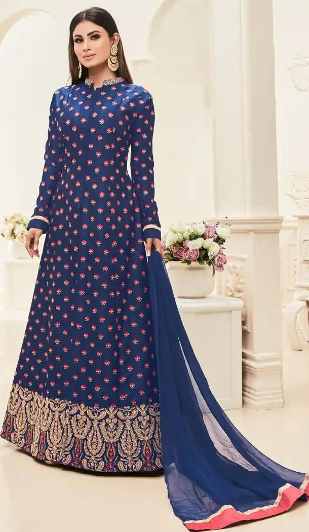 Bollywood Tv Actress Mouni Roy in Blue Color Silk Salwar Kameez | FH579085577