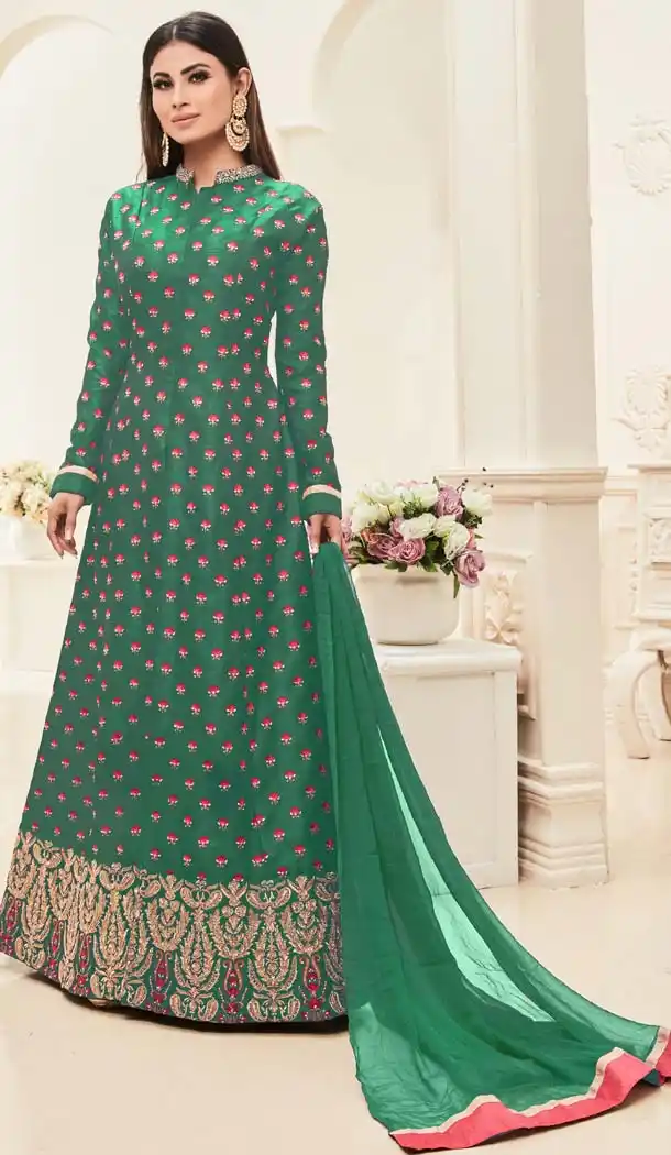 Bollywood Tv Actress Mouni Roy in Green Color Silk Salwar Kameez | FH579085579