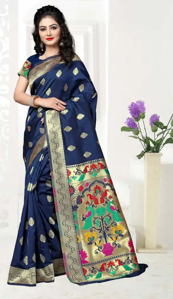 Navy Blue Color Art Silk Pooja and Traditional Wear Saree | FH579186177