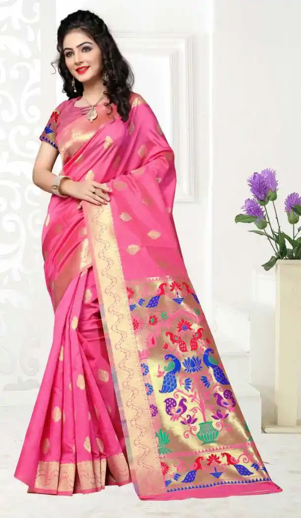 Rose Pink Color Art Silk Pooja and Traditional Wear Saree | FH579186180