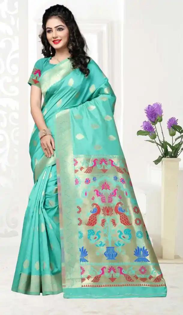 Turquoise Color Art Silk Pooja and Traditional Wear Saree | FH579186183