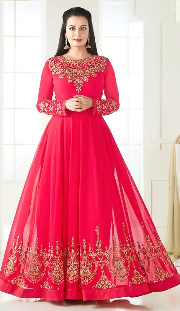 Bollywood Celebrity Dia Mirza Long Anarkali Salwar kameez in Deep Pink Color | FH579285596