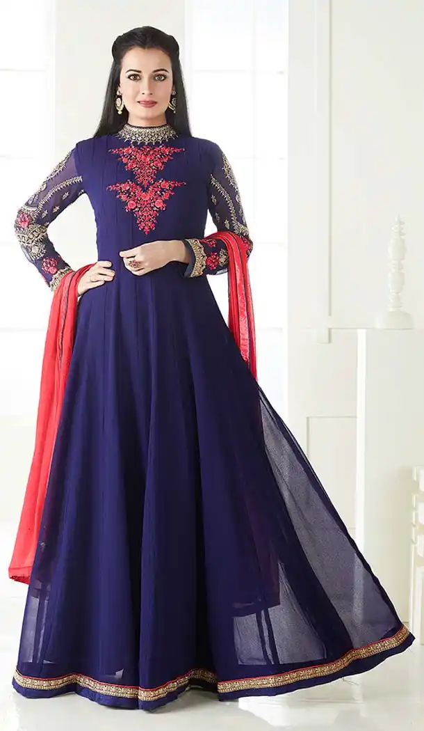 Bollywood Celebrity Dia Mirza Long Anarkali Salwar kameez in Blue Color | FH579285597