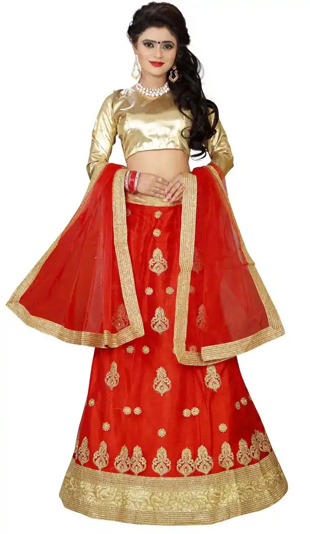 Red Color Net Embroidery Circular Style Lehenga Choli | FH579385601