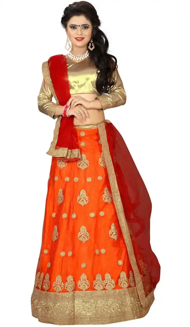 Orange Color Net Embroidery Circular Style Lehenga Choli | FH579385602