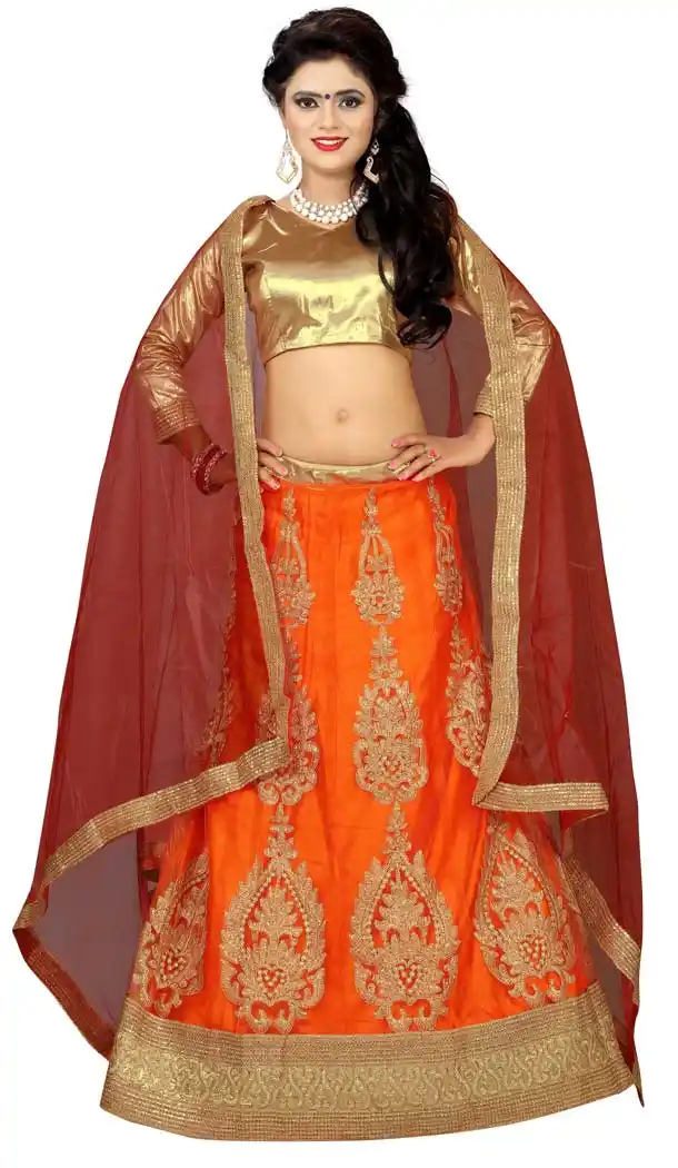 Orange Color Net Embroidery Circular Style Lehenga Choli | FH579385607
