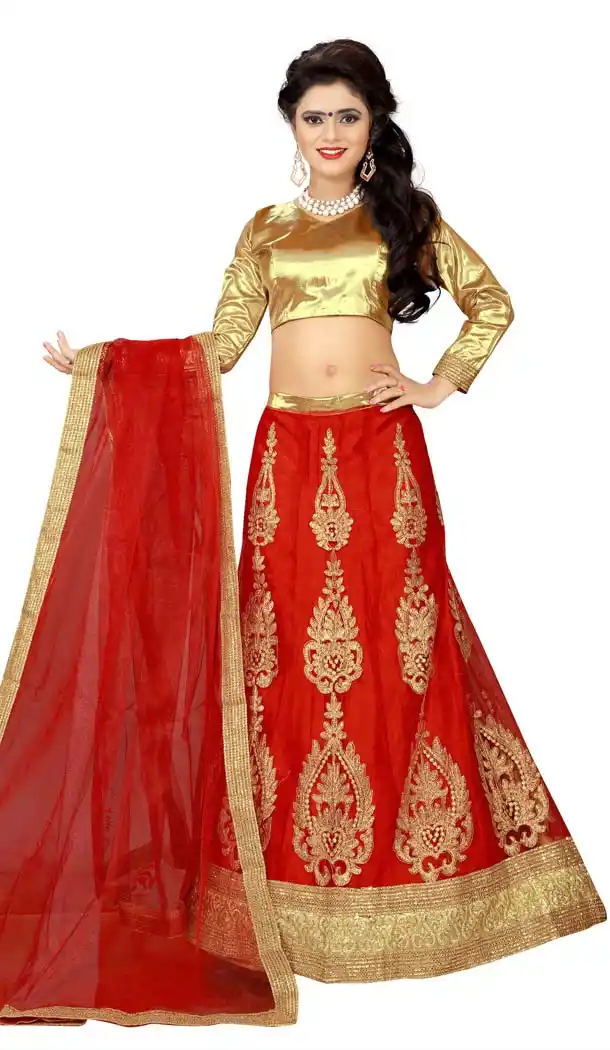 Red Color Net Embroidery Circular Style Lehenga Choli | FH579385608