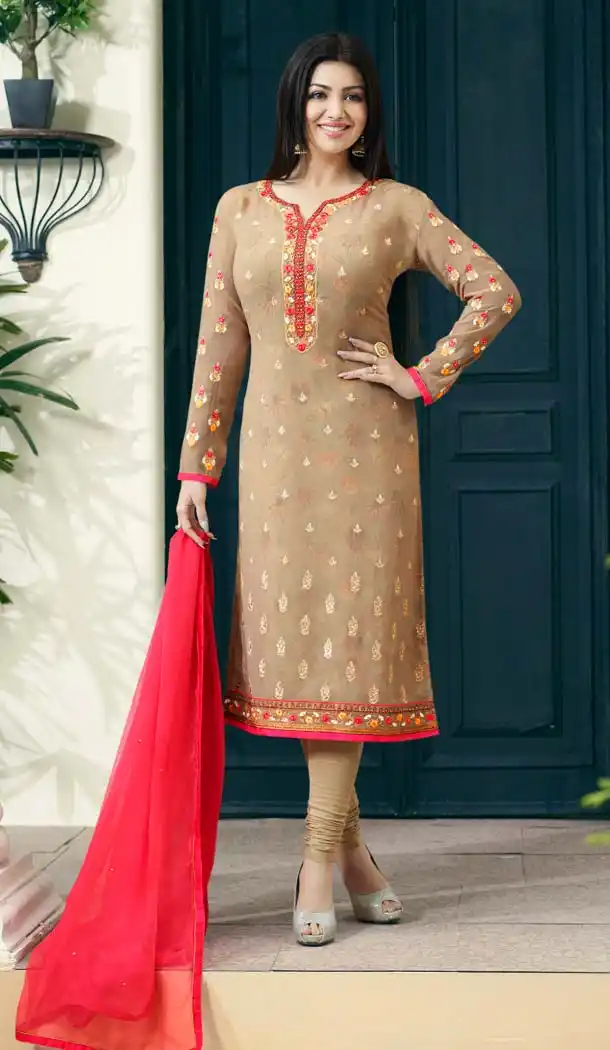 Bollywood Actress Ayesha Takia in Beige Color Straight Cut Dresses | FH579785642