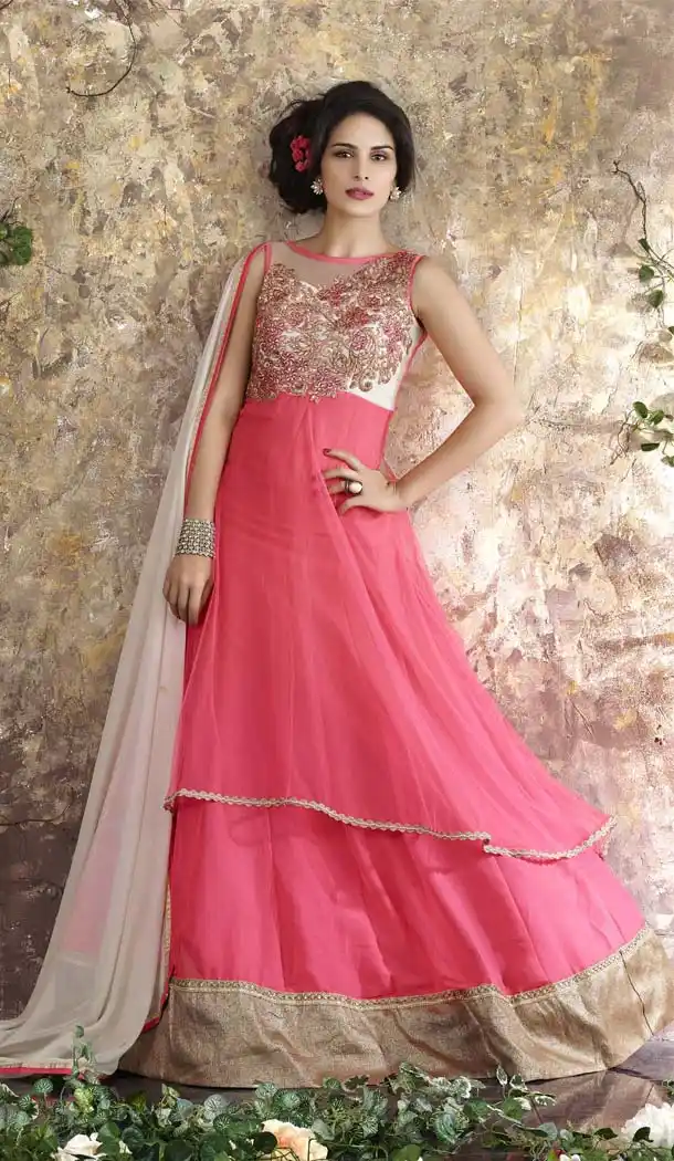 Pink Color Chiffon Net Anarkali Style Salwar Kameez | FH579885659