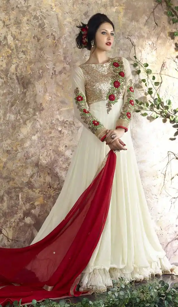 Off White Color Georgette Anarkali Style Salwar Kameez | FH579885662