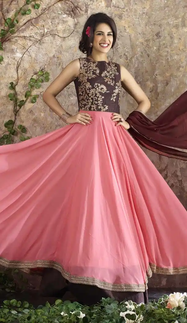 Salmon Color Georgette Anarkali Style Salwar Kameez | FH579885663