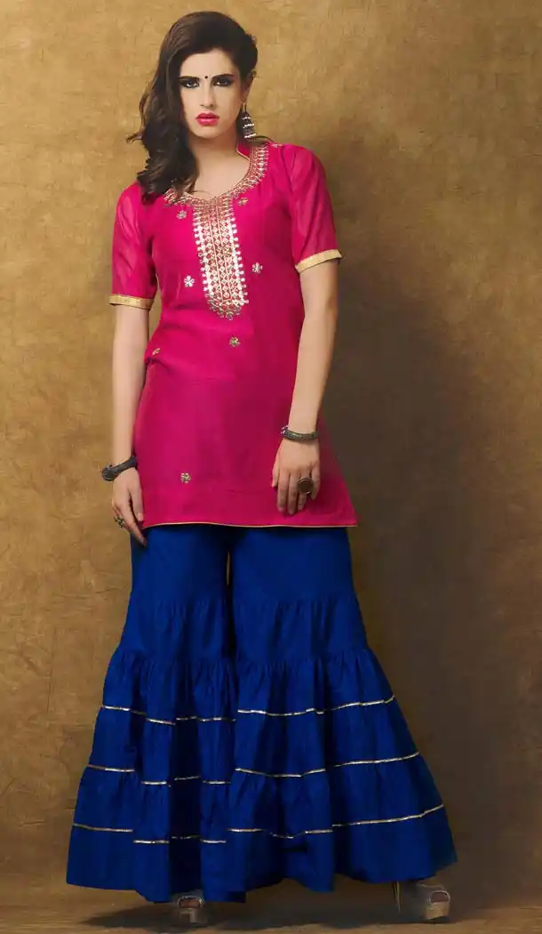 Pink Color Chanderi Silk Embroidery Straight Cut Sharara Suit | FH580185668