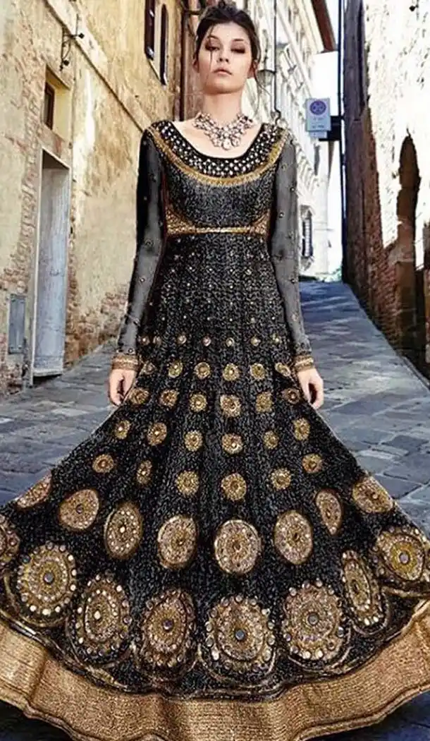 Black Color Net Pakistani Style Anarkali Salwar Kameez | FH581385816
