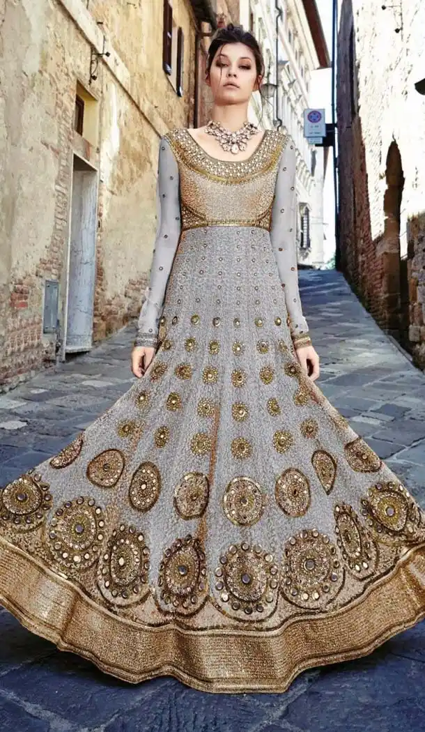 Grey Color Net Pakistani Style Anarkali Salwar Kameez | FH581385819