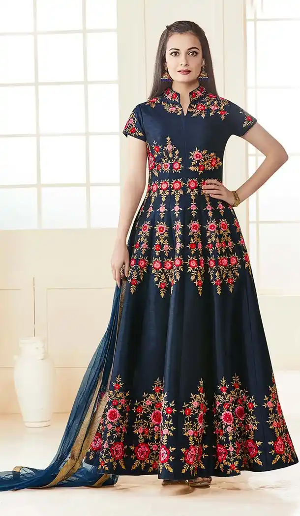 Bollywood Actress Dia Mirza in Blue Color with Silk Anarkali Salwar Kameez | FH581485822