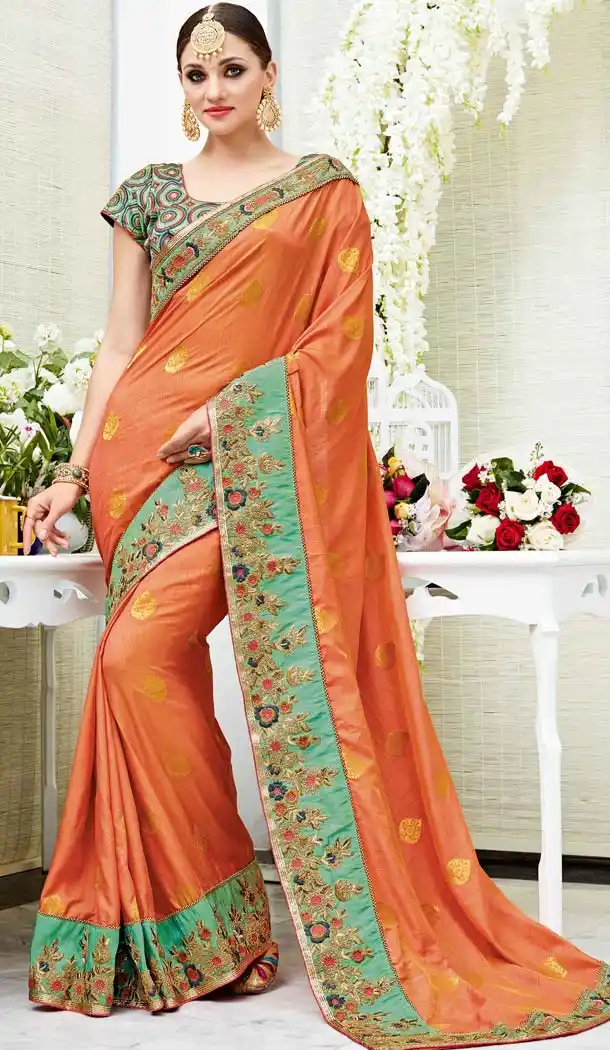 Orange Color Silk Party Wear Style Sarees Blouse | FH582086055