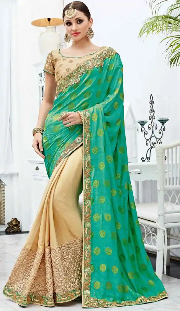 Green Color Net Party Wear Style Sarees Blouse | FH582086061
