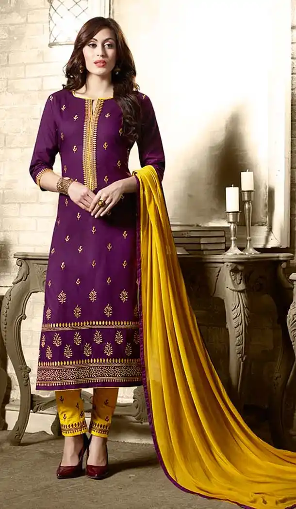 Purple Color Cotton Embroidery Casual Salwar Kameez | FH582385875