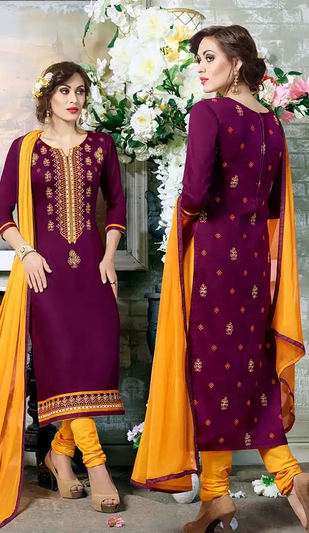 Purple Color Cotton Embroidery Casual Salwar Kameez | FH582385878