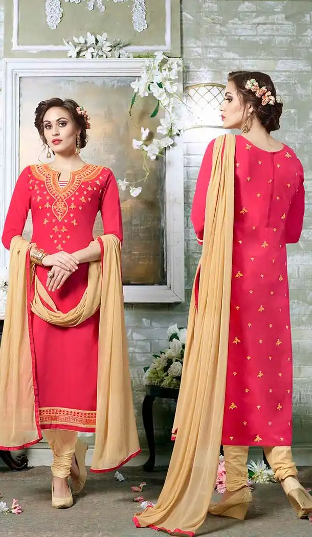 Deep Pink Color Cotton Embroidery Casual Salwar Kameez | FH582385880