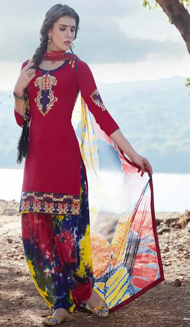 Magenta Color Cotton Embroidery Casual Punjabi Patiyala Suit | FH582785957