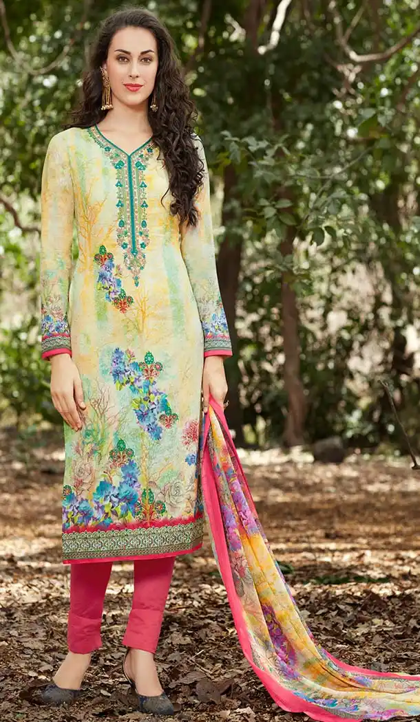 Digitel Printed Yellow Color Georgette Casual Salwar Kameez | FH582885991