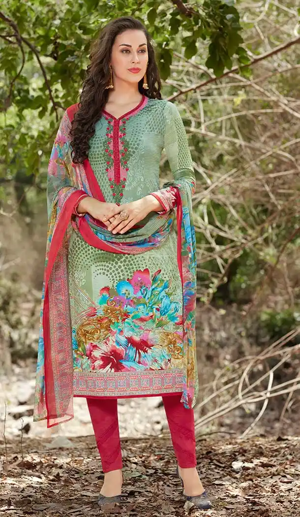Digitel Printed Aloe Vera Green Color Georgette Casual Salwar Kameez | FH582885993