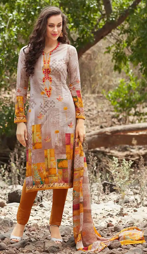 Digital Printed Beige Color Georgette Casual Salwar Kameez | FH582885999