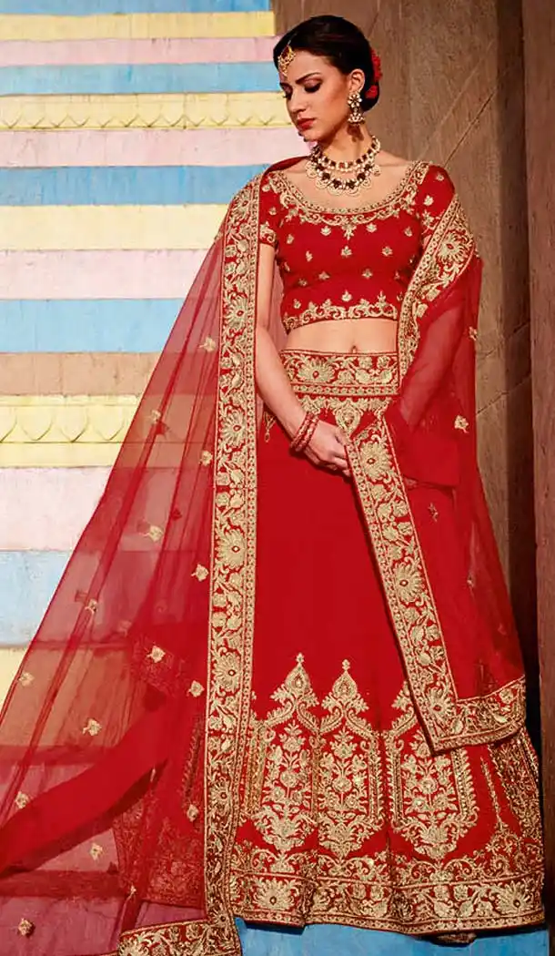 Red Color Silk Embroidery Designer A Line Lehenga Choli | FH583486043