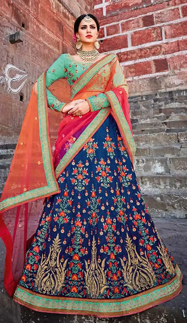 Blue Color Silk Embroidery Designer A Line Lehenga Choli | FH583486050