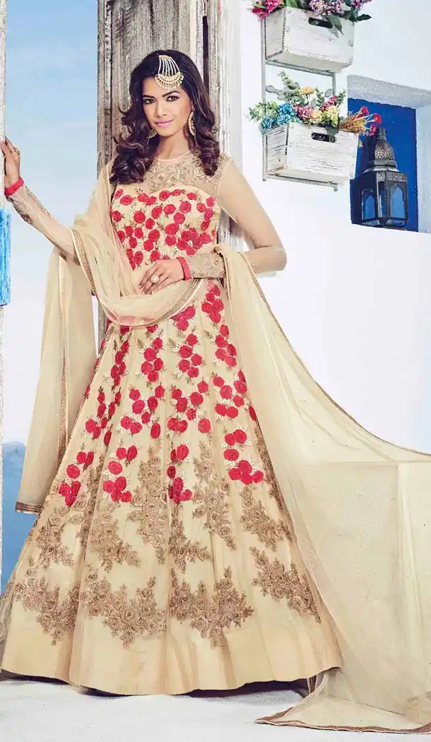 Beige Color Georgette Long Length Anarkali Churidar Kameez | FH583586035