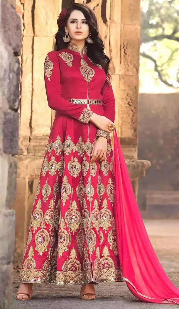 Pakistani Embroidery Work Pink Color Silk Salwar Kameez | FH583686064