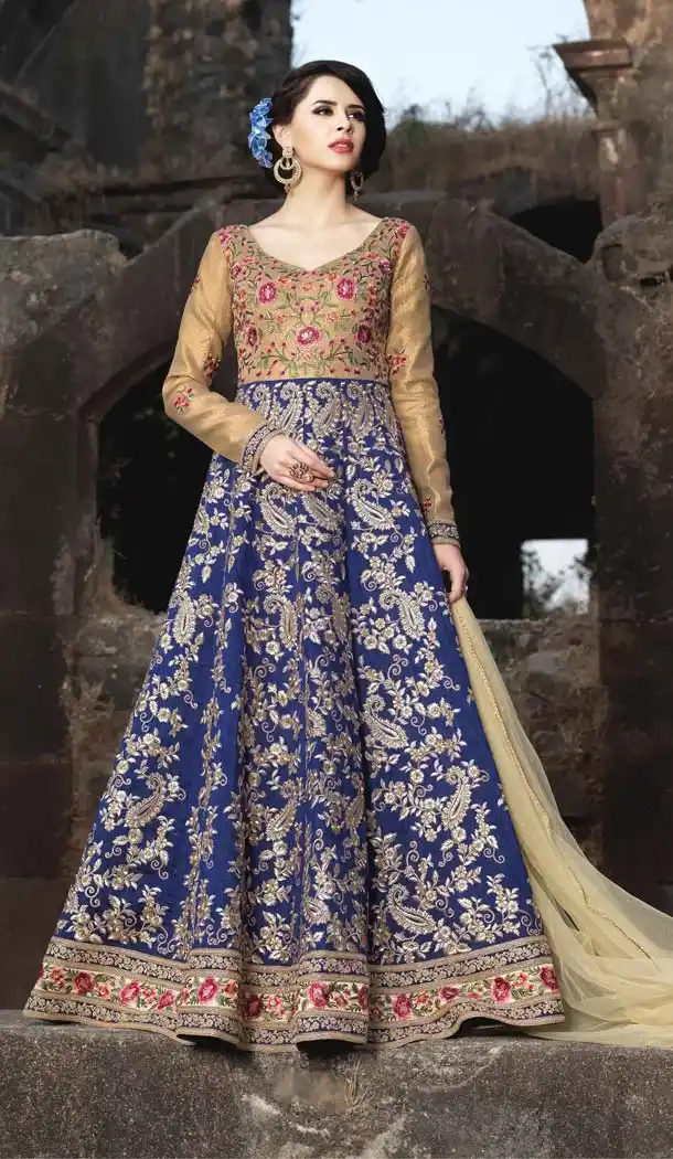 Pakistani Embroidery Work Navy Blue Color Silk Salwar Kameez | FH583686066