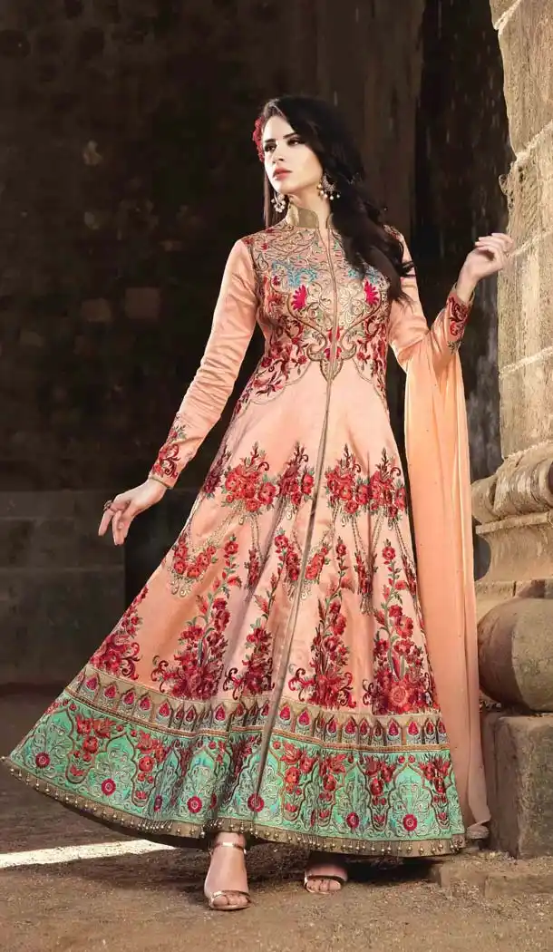 Pakistani Embroidery Work Papayawhip Color Silk Salwar Kameez | FH583686068