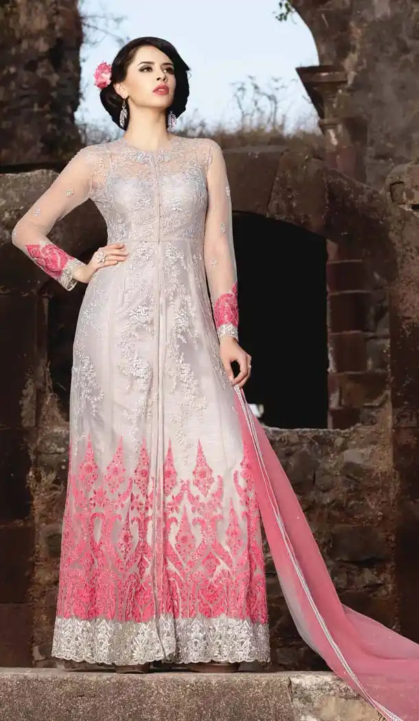 Pakistani Embroidery Work Slate Grey Color Silk Salwar Kameez | FH583686069