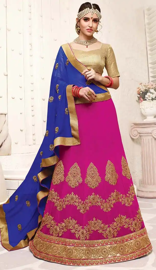 Deep Pink Color Georgette Embroidery A Line Style Lehenga Choli | FH583786076