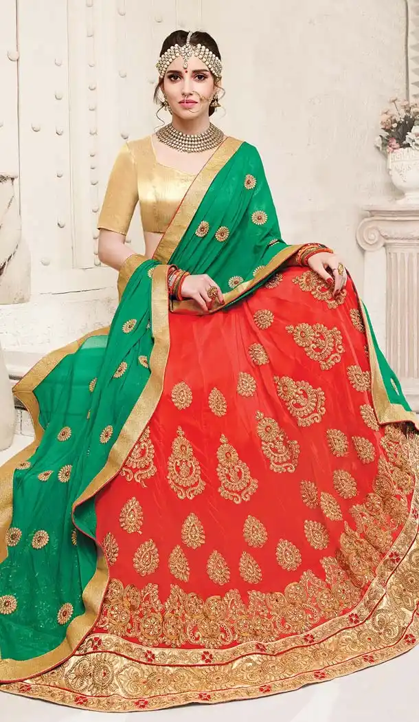 Red Color Georgette Embroidery A Line Style Lehenga Choli | FH583786078