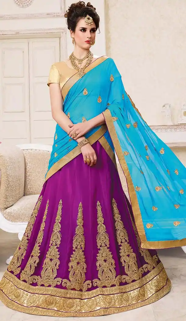 Purple Color Georgette Embroidery Circular Style Lehenga Choli | FH583786079