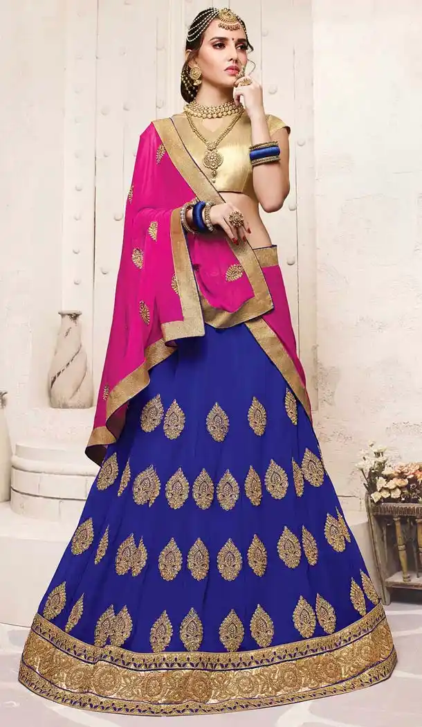 Georgette Blue Color Embroidery Circular Style Lehenga Choli | FH583786082