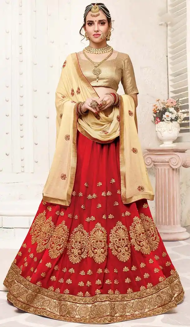 Georgette Red Color Embroidery Circular Style Lehenga Choli | FH583786083