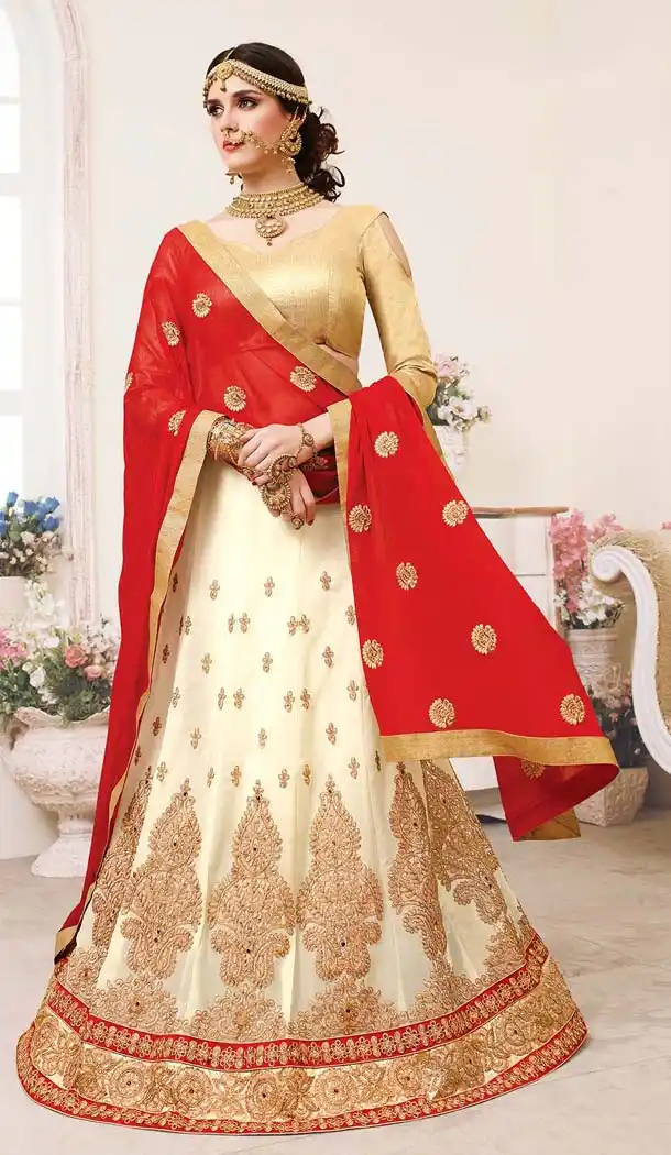 Georgette Off White Color Embroidery Circular Style Lehenga Choli | FH583786084