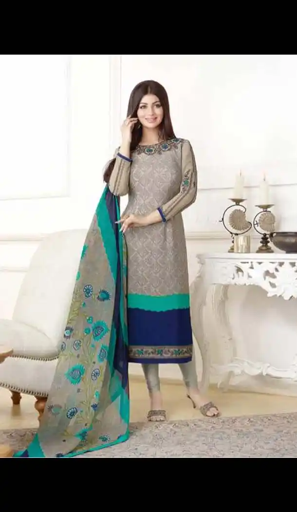 Slate Grey Color Georgette Straight Cut Casual Salwar Kameez | FH583886189