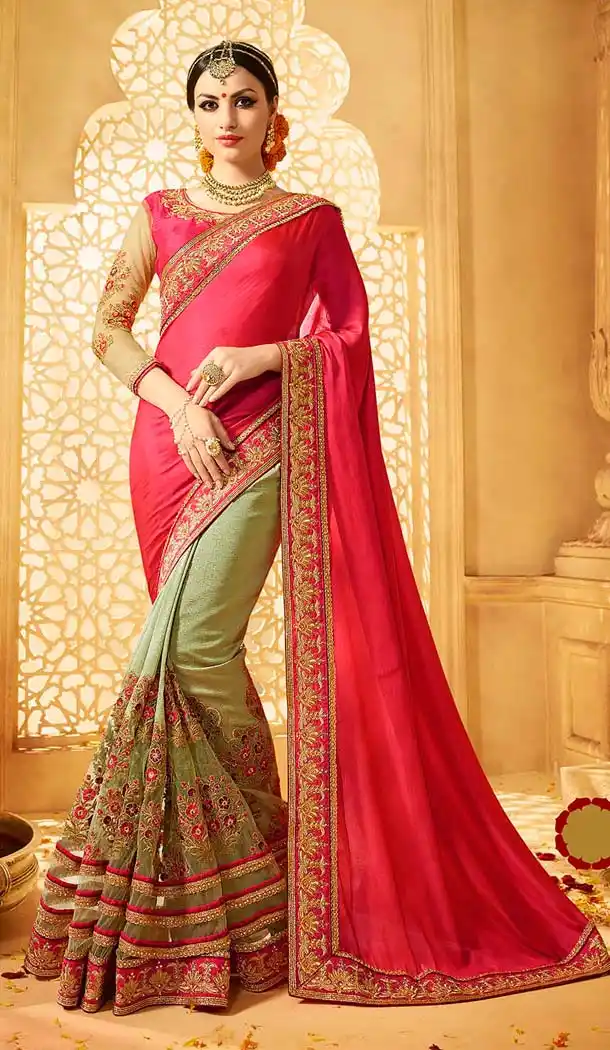 Pink Color Silk Embroidery Designer Saree | FH583986194
