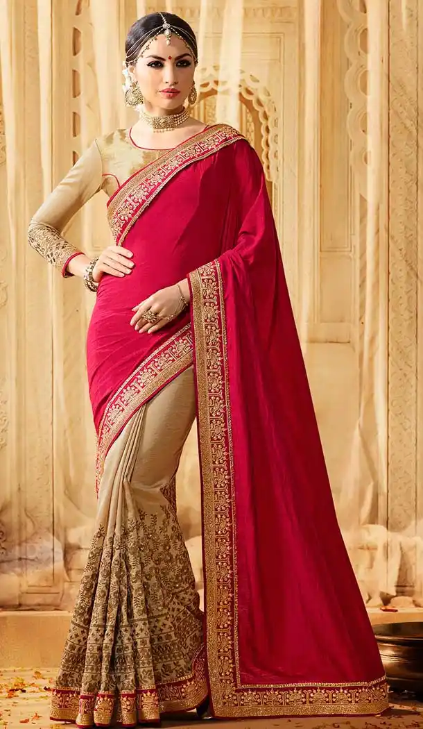 Tan Brown Color Banarasi Silk Embroidery Designer Saree | FH583986199